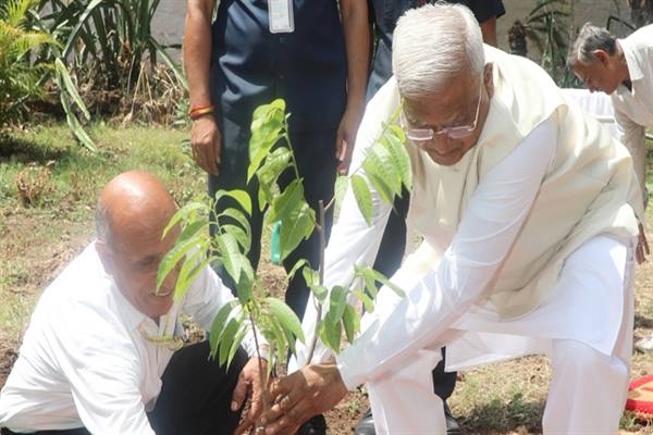 Governor Shri Patel gives message of environmental protection by planting Ramphal sapling