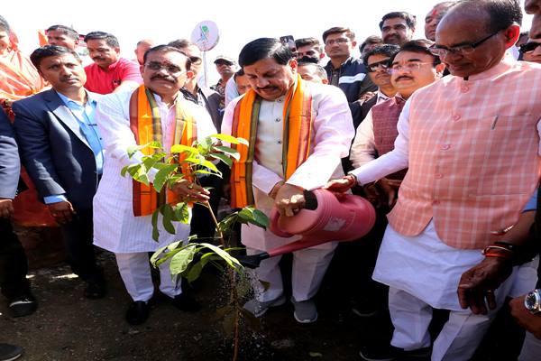 Chief Minister Dr. Yadav plants saplings with former CM Shri Chouhan